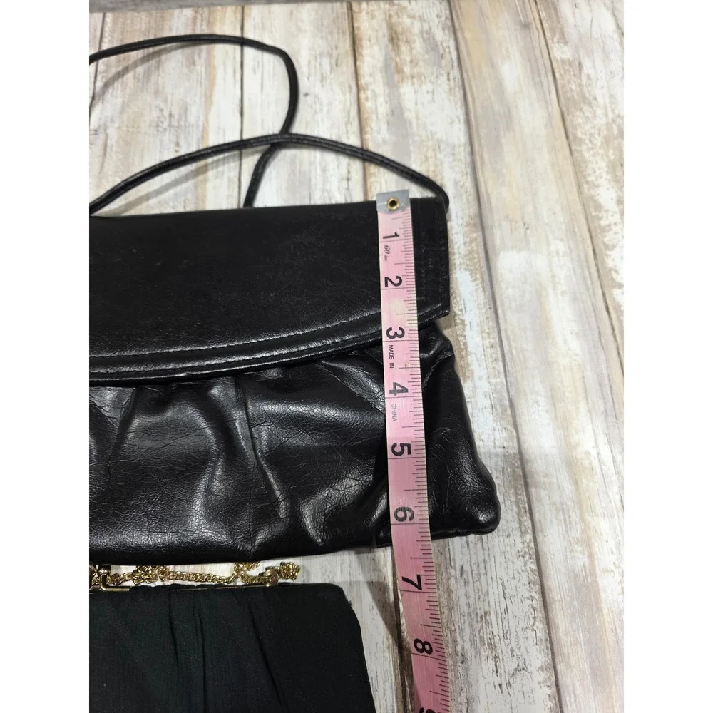 Vintage Black Leather Clutch‎ Handbag Shoulder Strap Evening Bag & HL USA Bag
